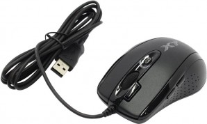Мышь A4-XL-750MK, черная, USB, мини, лазер, 4 кнопки+колесо-кнопка, кнопки смены разрешения и "тройной выстрел", 3600dpi, встр.память-16Кб, частота опроса 1000Гц фото №1366