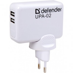 Адаптер питания DEFENDER UPA-02 2 порта USB, 220V-5V/1A + 2.1А фото №2075