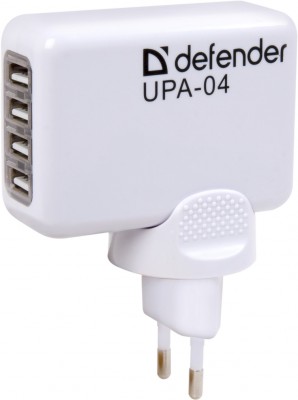 Адаптер питания DEFENDER UPA-04 4 порта USB,  220V-5V/2.1А фото №2091