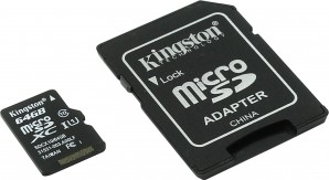 Память MicroSDXC 064GB Kingston Class10 UHS-I c адаптером (SDCX10/64GB) фото №4329