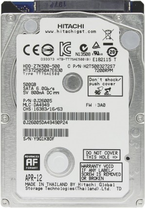 Жёсткий диск Hitachi 500GB HTS725050A7E630 (7200rpm) 16Mb 2.5 SATA 7mm фото №5120