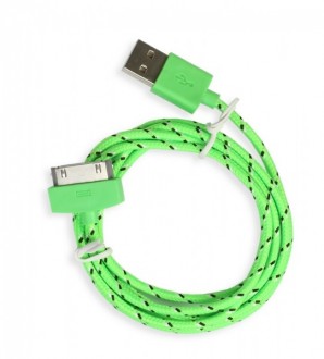 Кабель Smartbuy USB - 30-pin для Apple,iPhone 3/4, нейлон, длина 1,2 м, зеленый (iK-412n green) фото №5646