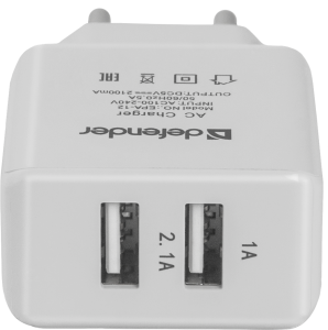 Адаптер питания DEFENDER EPA-12 2 порта USB, 220v 5V/2А, пакет фото №6087