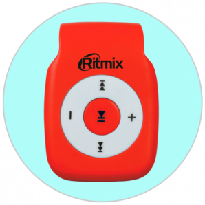 Плеер Flash RITMIX RF-1015 Красный без дисплея, без встроенной памяти, разъем для карты памяти MIcroSD до 16Гб, формат аудио: MP3, клипса для крепления к одежде, световая индикация работы фото №7091