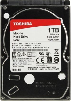 Жёсткий диск Toshiba 1000GB L200 HDWJ110UZSVA (SATA 3Gb/s, 5400 rpm, 8Mb, 9.5mm) фото №7174