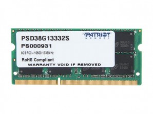 Память SO-DIMM DDR III 08Gb PC1333 Patriot фото №8401