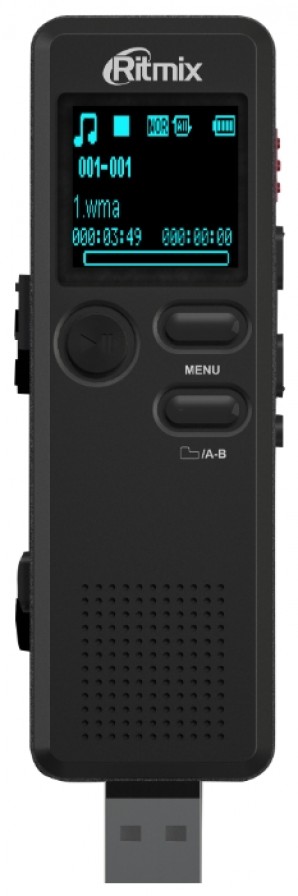 Диктофон RITMIX RR-610 4Gb с прямым подключением к ПК (встроенный USB-коннектор), VOR, воспр. MP3, радио, настройки записи, таймер записи, динамик, цвет - черный фото №8694
