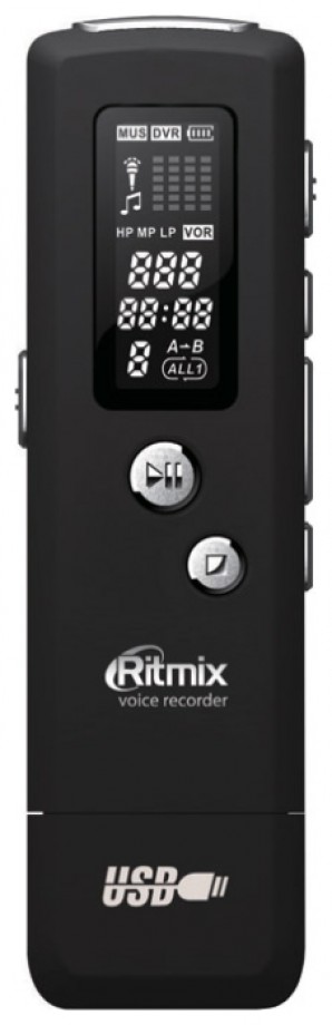 Диктофон RITMIX RR-650 2Gb с прямым подключением к ПК (встроенный USB-коннектор), VOR, воспр. MP3, режимы записи HP, LP  встроенная аккумуляторная батарея, динамик, встр. память 2Гб, цвет - черный фото №8705