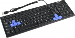 Клавиатура Exegate LY-402, <USB, черная, 104кл, Enter большой, 8 голубых клавиш> Color box фото №11358