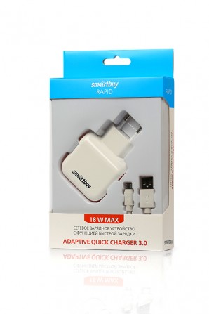 Адаптер питания SmartBuy® RAPID c поддержкой Quick Charge 3.0, soft-touch, 2.1A, белое/оранжевое (SBP-8430) фото №11836