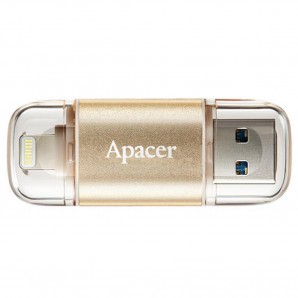 Память Flash USB 64 Gb Apacer AH190 OTG Lightning Apple Gold USB 3.1 фото №12221