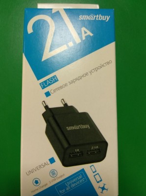 Адаптер питания SmartBuy® FLASH, 2.1 А+1 А , черное, 2 USB (SBP-2010) фото №13867