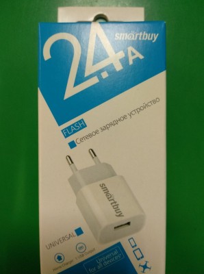 Адаптер питания SmartBuy® FLASH, 2.4 А, белое, 1 USB (SBP-1024) фото №13871