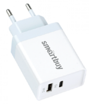 Адаптер питания SmartBuy® FLASH, PD+2.4 А, белое, USB+Type C PD 30 Вт, 2 USB (SBP-2023C) фото №13964
