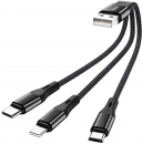 Кабель HOCO X47 0.25м USB - 8 pin, Type-C, микро USB, 2.4A, чёрный фото №23619