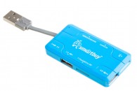 Разветвитель USB 2.0 HUB Хаб + Картридер Smartbuy Combo голубой (SBRH-750-B) фото №1613