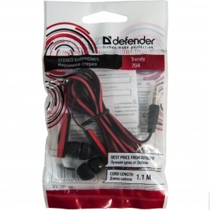 Наушники Defender Trendy 704 для MP3, красны&черный, 1,1 м фото №2872