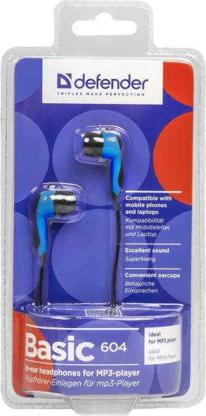 Наушники Defender Basic 604 Blue Для MP3, кабель 1,1 м фото №2890
