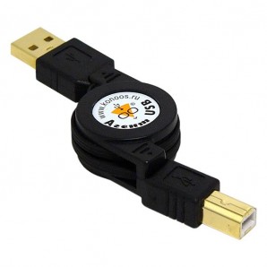 Кабель USB AM/BM 075cм Konoos KCR-USB2-AMBM-0.75, рулетка позол.разъемы, черный, коробка фото №3163