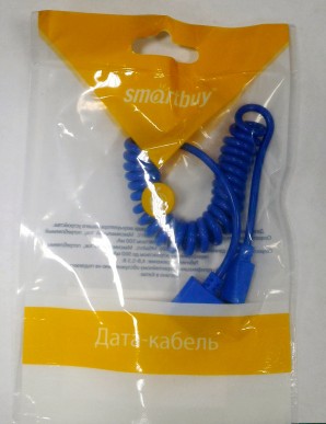 Кабель USB -Am/microB 5p 1м Smartbuy спиральный, длина 1,0 м, голубой (iK-12sp blue) фото №3365