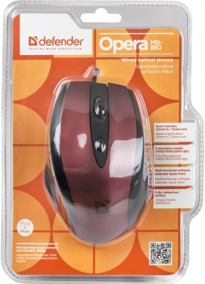 Мышь Defender MB-880 Opera (Красный), USB 5кн,800/1200/1600/2000 dpi фото №4328