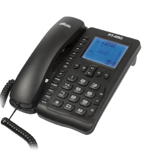 Телефон проводной RITMIX RT-490 черный с большим LCD,FSK/DTMF,99вход./18 исход.+17 память,LCD дата и время,спикерфон,hands-free,пауза,сброс,повтор,автодозвон,регулировка громк.зв.и рег.гр.спикерф.,9 мелодий звонка,калькулятор,настол/настен. фото №11598