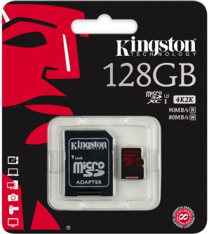 Память MicroSDXC 128GB Kingston Class10 UHS-I Class 3 (U3), Class 10  R/W 90/80 MB/s с адаптером (SDCA3/128GB) фото №12175