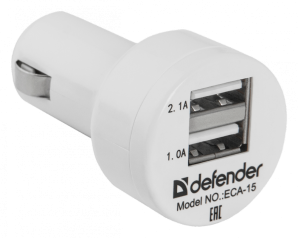Автомобильный адаптер DEFENDER ECA-15 2 порта USB, 5V/2А, пакет фото №12502