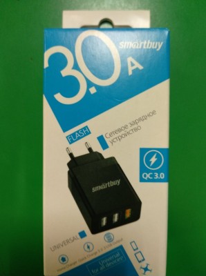 Адаптер питания SmartBuy® FLASH, 2x2.4 А + 1xQC 3.0, черное, 3 USB (SBP-3030) фото №13866