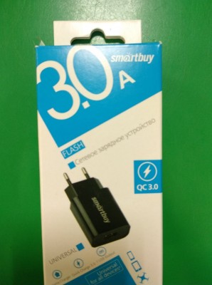 Адаптер питания SmartBuy® FLASH, QC3.0, 3 А, черное, 1 USB (SBP-1030) фото №13869