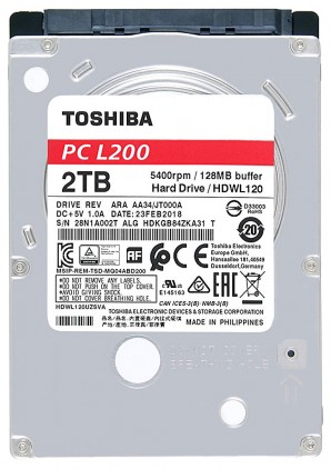 Жёсткий диск Toshiba 2000GB L200 HDWL120UZSVA (SATA 6Gb/s, 5400 rpm, 128Mb, 9.5mm) фото №14715