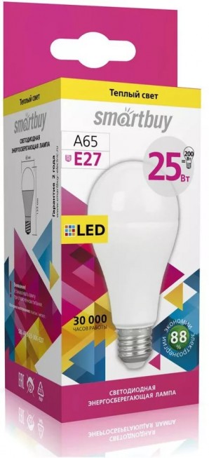 Светодиодная (LED) Лампа Smartbuy-A65-25W/3000/E27 фото №15479
