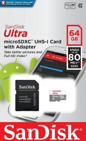 Память MicroSDXC 064GB SanDisk Class 10 Ultra 80MB/s с адапт.Tablet(SDSQUNS-064G-GN6TA) фото №16154