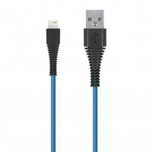 Кабель Smartbuy (iK-510n-2) USB - 8-pin для Apple "карбон", экстрапрочн, 1.0 м, до 2А, синий фото №16243