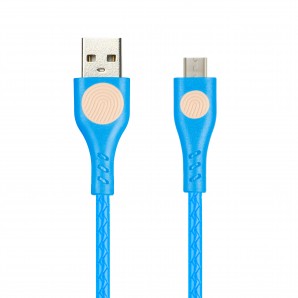 Кабель USB -Am/microB 5p 1.0м Smartbuy FINGERPRINT, резин. текстур. оплетка, синий, 2 А (ik-12FGP blue) фото №16521