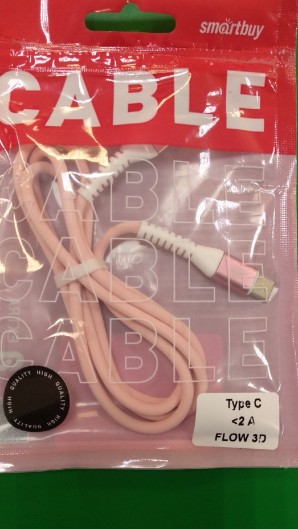 Кабель Smartbuy (iK-3112FL rose) USB 2.0 - TYPE-C в TPE оплет. Flow 3D, 1м. мет.нак.<2А, розовый фото №16752