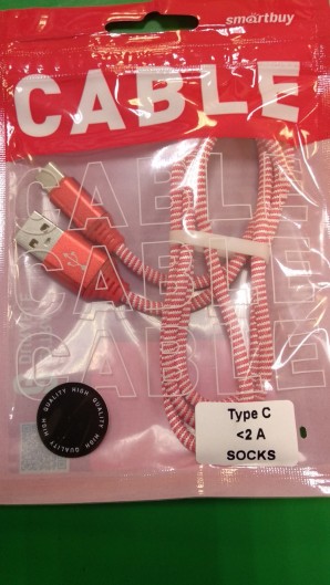 Кабель Smartbuy (iK-3112NS red) USB 2.0 - TYPE-C в нейлон. оплетке Socks, 1 м., <2А, красный фото №16755