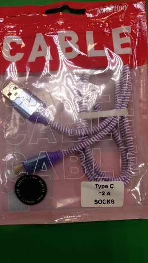 Кабель Smartbuy (iK-3112NS violet) USB 2.0 - TYPE-C в нейлон. оплетке Socks, 1 м., <2А, фиолет фото №16756