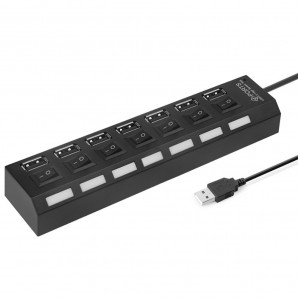 Разветвитель USB 2.0 HUB Smartbuy с выключателями, 7 портов, СуперЭконом, черный, SBHA-7207-B фото №18107