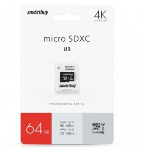 Память MicroSDXC 064GB Smart Buy Class 10 UHS-1 U3 Pro R/W:95/60 MB/s c адаптером SD фото №18301