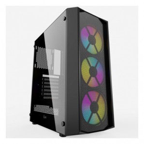 Корпус Powercase Rhombus X3 Mesh LED, Tempered Glass, 3x 120mm 5-color fan, чёрный, ATX (CMRMX-L3) фото №18326