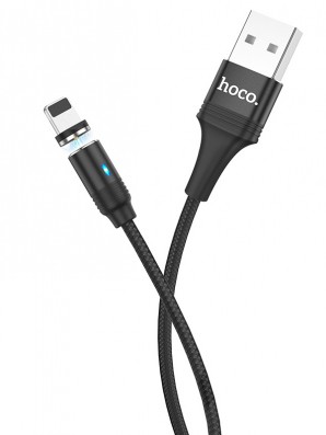 Кабель HOCO U76 USB (m)-Lightning (m) 1.2м 2.0A ткань магнит черный фото №18425