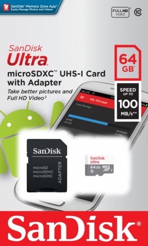 Память MicroSDXC 064GB SanDisk Class10 UHS-1 Ultra Android 100MB/s с ад.(SDSQUNR-064G-GN3MA) фото №18815