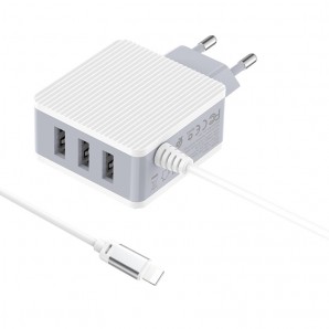Адаптер питания Borofone, BA42A Sage 3USB 3.1A с кабелем micro USB белый фото №19080
