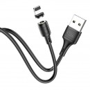 Кабель HOCO X52 USB (m)-Lightning (m) 1.0м 2.4A нейлон, магнитный, чёрный фото №19767