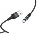Кабель HOCO U76 USB 2.0 - TYPE-C 1.2м, круглый, 3.0A, нейлон, магнитный, индикатор, чёрный фото №20001