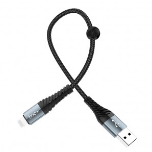 Кабель HOCO X38  USB (m)-Lightning (m) 0.25м 2.4A, ткань черный фото №20003