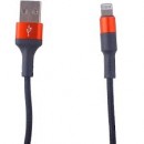 Кабель HOCO X26 USB (m)-Lightning (m) 1.0м 2.1A ткань чёрный, красная вставка фото №20157