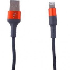 Кабель HOCO X26 USB (m)-Lightning (m) 1.0м 2.1A ткань чёрный, красная вставка фото №20157