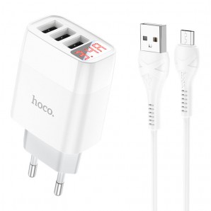 Адаптер питания HOCO C93A 3 USB 3400mA, кабель микро USB, белый фото №20873